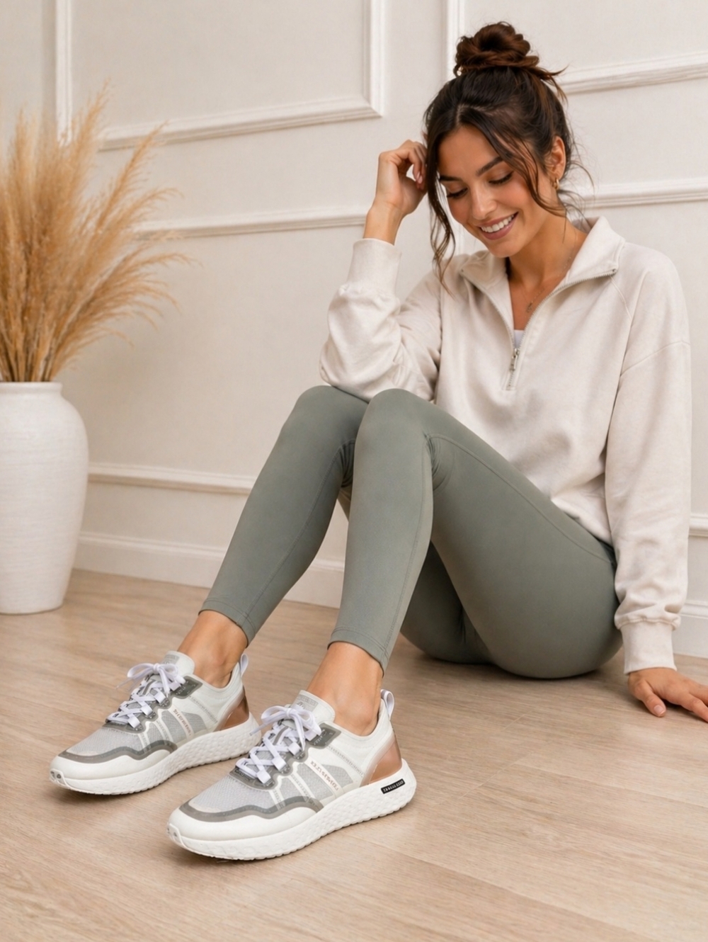 COLE HAAN ZERØGRAND Outpace Runner Sneakers Optic White Rose Gold |  Size 7.5B